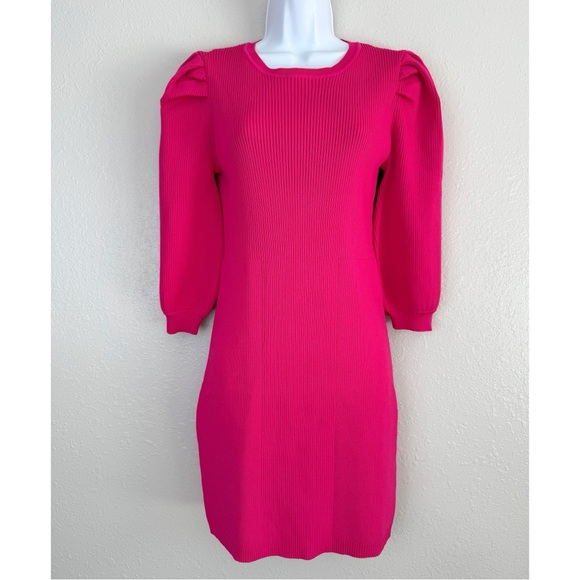 Endless Rose pink puff sleeve knit sweater mini dress M - Picture 3 of 12